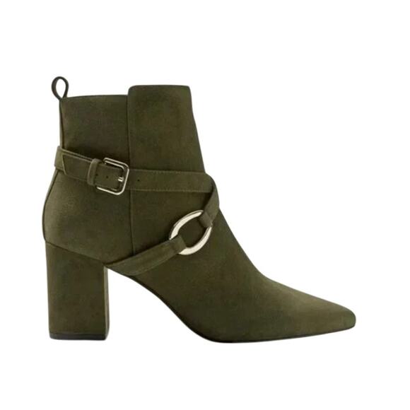 WHBM Devon Olive Suede Buckle Booties Size 8.5M New in Box - Picture 2 of 5
